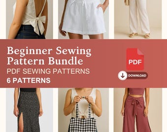 Beginner Sewing Patterns Bundle - 6 PDF Patterns for Pants, Dresses, Tops, Shorts, Pants Sewing Pattern PDF, Beginner Sewing Pattern