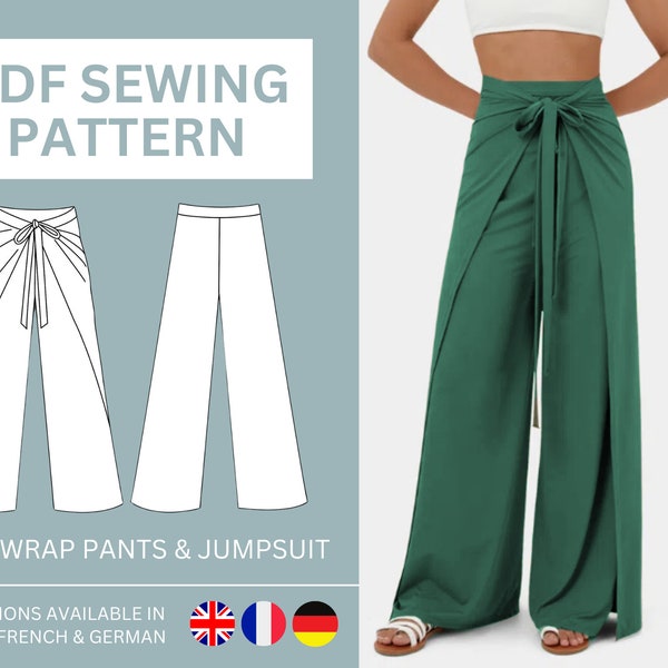 2-in-1 Palazzo Wrap Pants & Halter Top Jumpsuit PDF Pattern, Wide Pants Pattern, Size Inclusive US Sizes 10-18 (uk/aus 14-22) Instant PDF