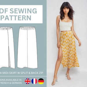 Midi Skirt Sewing Pattern | US Sizes 2-8 (uk/aus 6-12) | Instant Download | Easy digital PDF | Isabella Midi Slit skirt