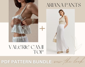Pants Sewing Pattern PDF, Linen Top Sewing Pattern, Easy Sewing Pattern for Women's Linen Pants, High Waisted Wide-Leg Pants Trousers