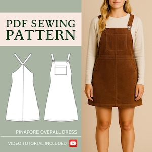 Pinafore Dress, Dungaree PDF Pattern, Pinafore Pattern | US Sizes 8-18 (uk/aus 12 - 22) | Size Inclusive | Instant Download