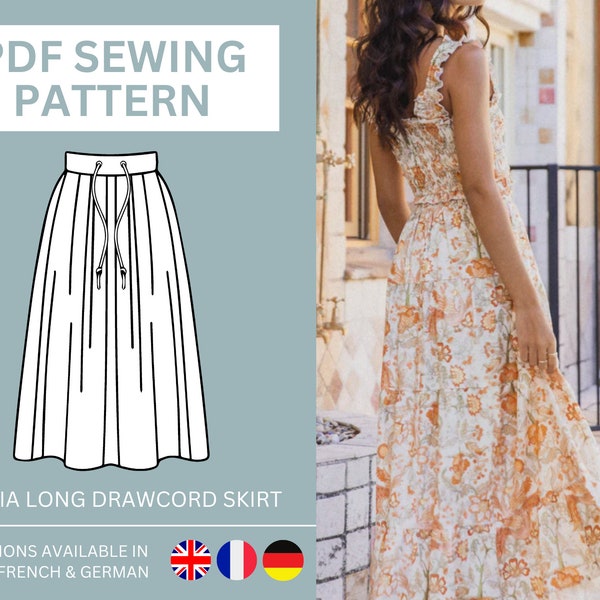 Long Skirt Sewing Digital Pdf Pattern, A Line Skirt, Long Flared Skirt, Maxi Skirt Pattern, size inclusive, plus size, boho skirt pattern