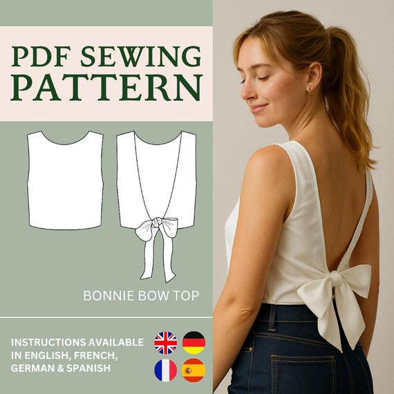 Tie Top Pattern – Crop Top Pattern, Open Back Pattern, Tie Back Top Pattern, Easy Top Pattern, Tank Top Pattern, Plus Sized Pattern