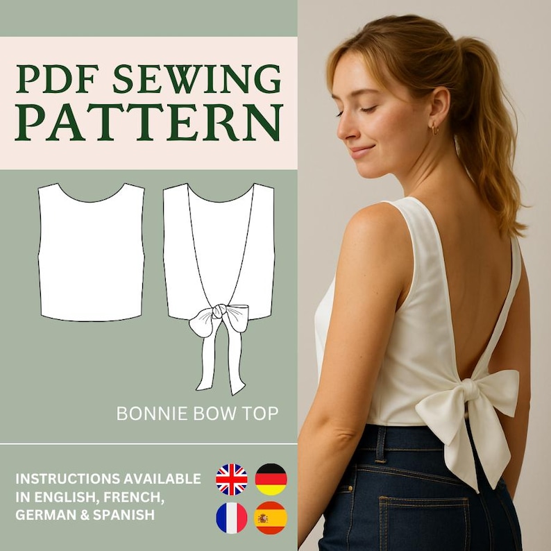 Tie Top Pattern – Crop Top Pattern, Open Back Pattern, Tie Back Top Pattern, Easy Top Pattern, Tank Top Pattern, Plus Sized Pattern image 1