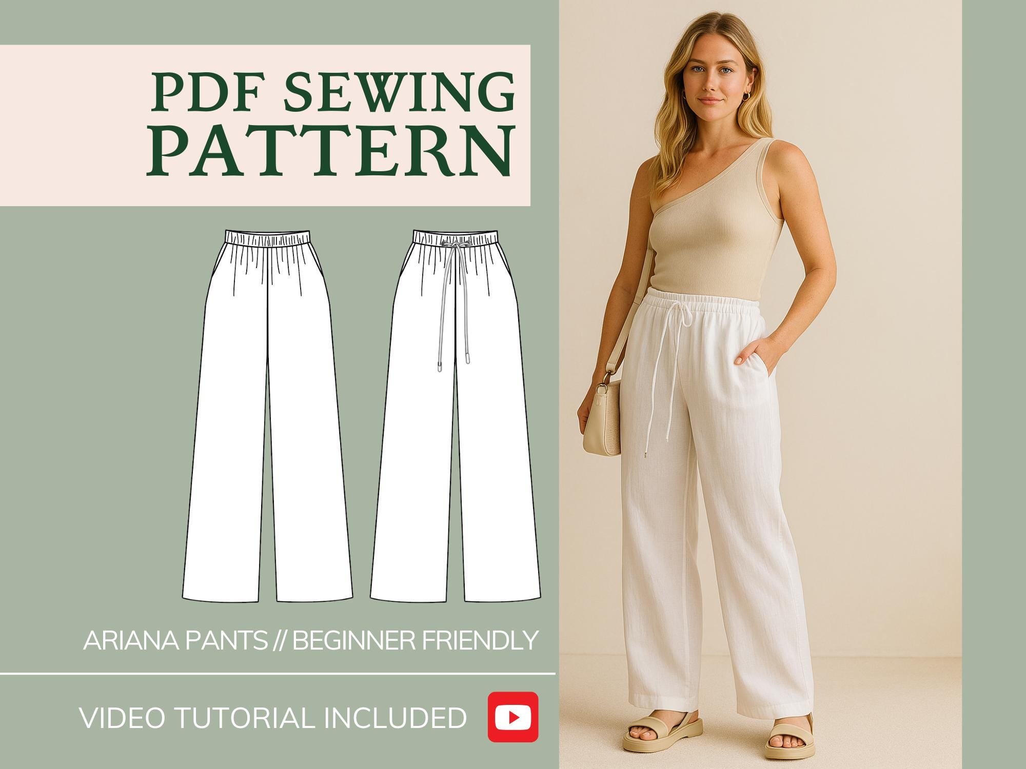 Pants Sewing Pattern PDF, Easy Sewing Pattern for Women's