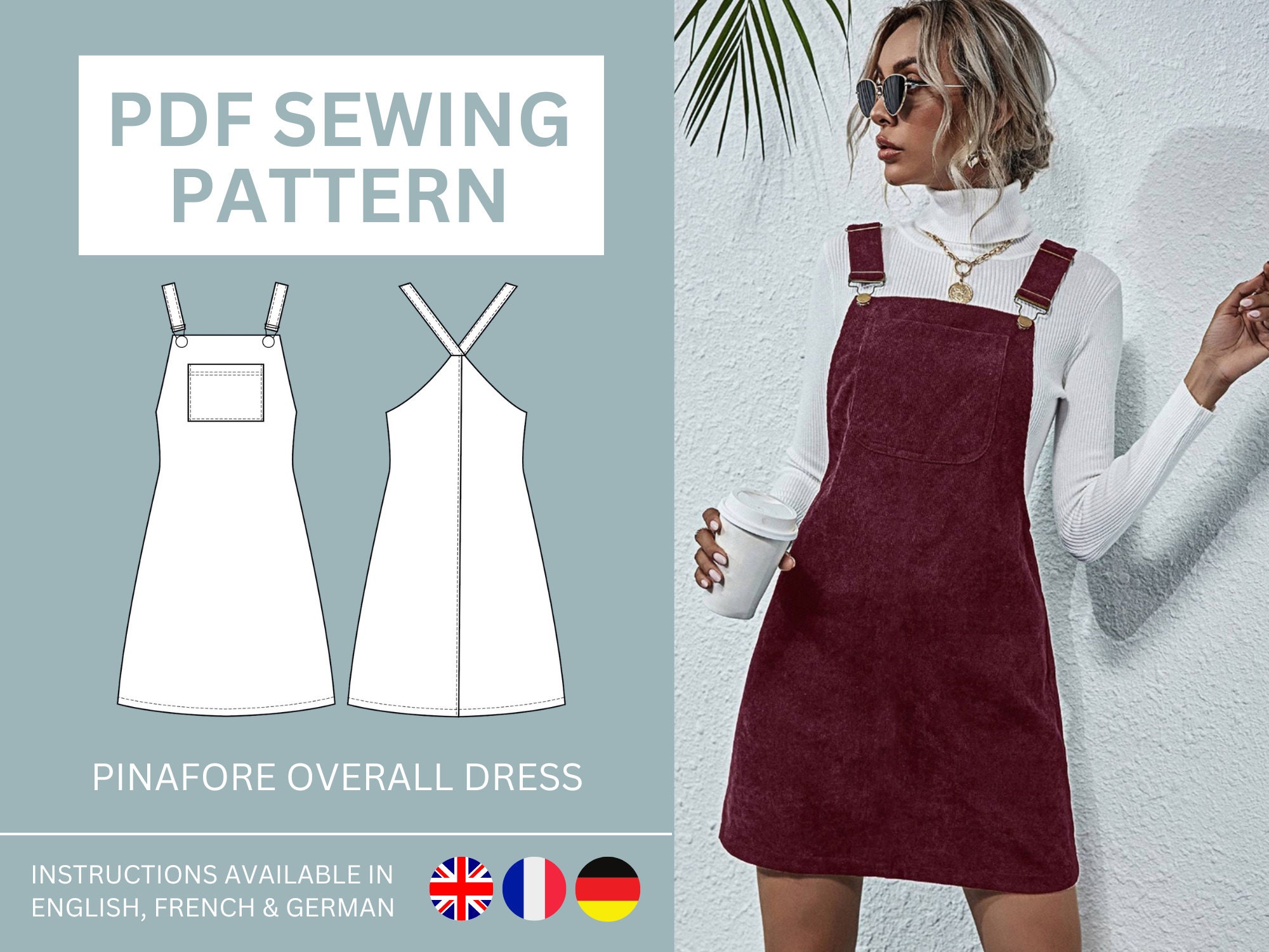 Dungarees and Pinafore Dress or Bib Skirt PDF Sewing Pattern for