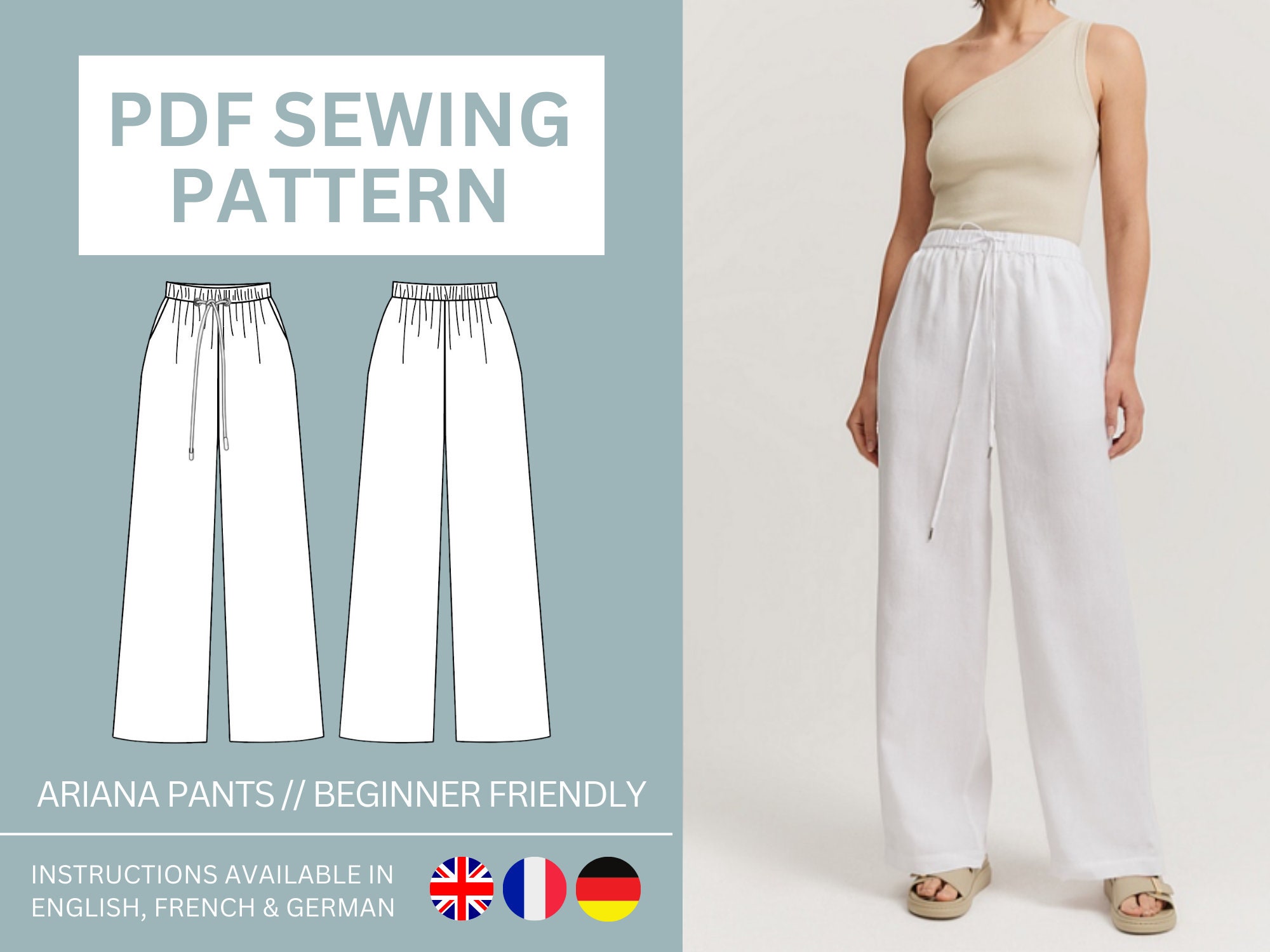 Zero Waste Wide Leg Pants PDF Sewing Pattern 