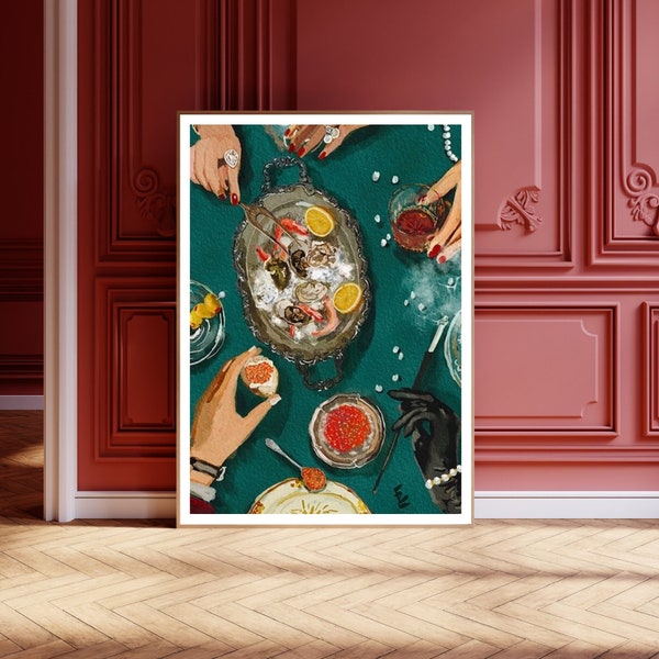Opulent Oyster Dinner: Luxury Digital Art Print - Embrace Old Money & Rich Girl Aesthetics in Sophisticated Style!