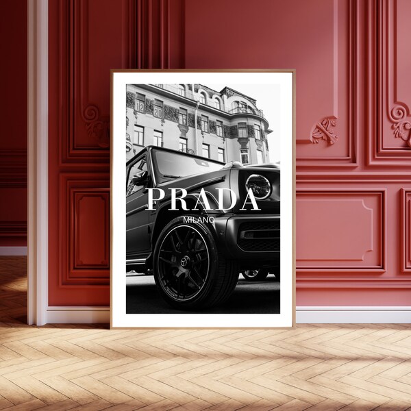 Prada Luxury Black & White Digital Art Print: Embody Timeless Rich Girl Aesthetic! Elevate Your Space with Sophistication.