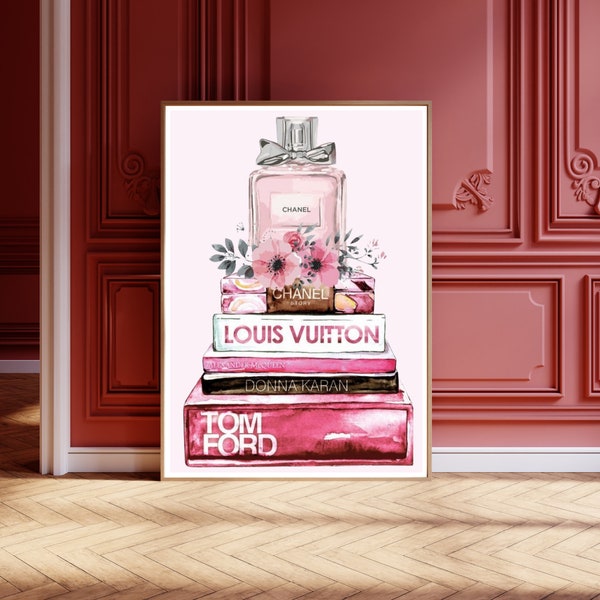 Chanel & Louis Vuitton Book Stack: Class and Luxury Digital Art Print - Elevate Your Office Aesthetic!