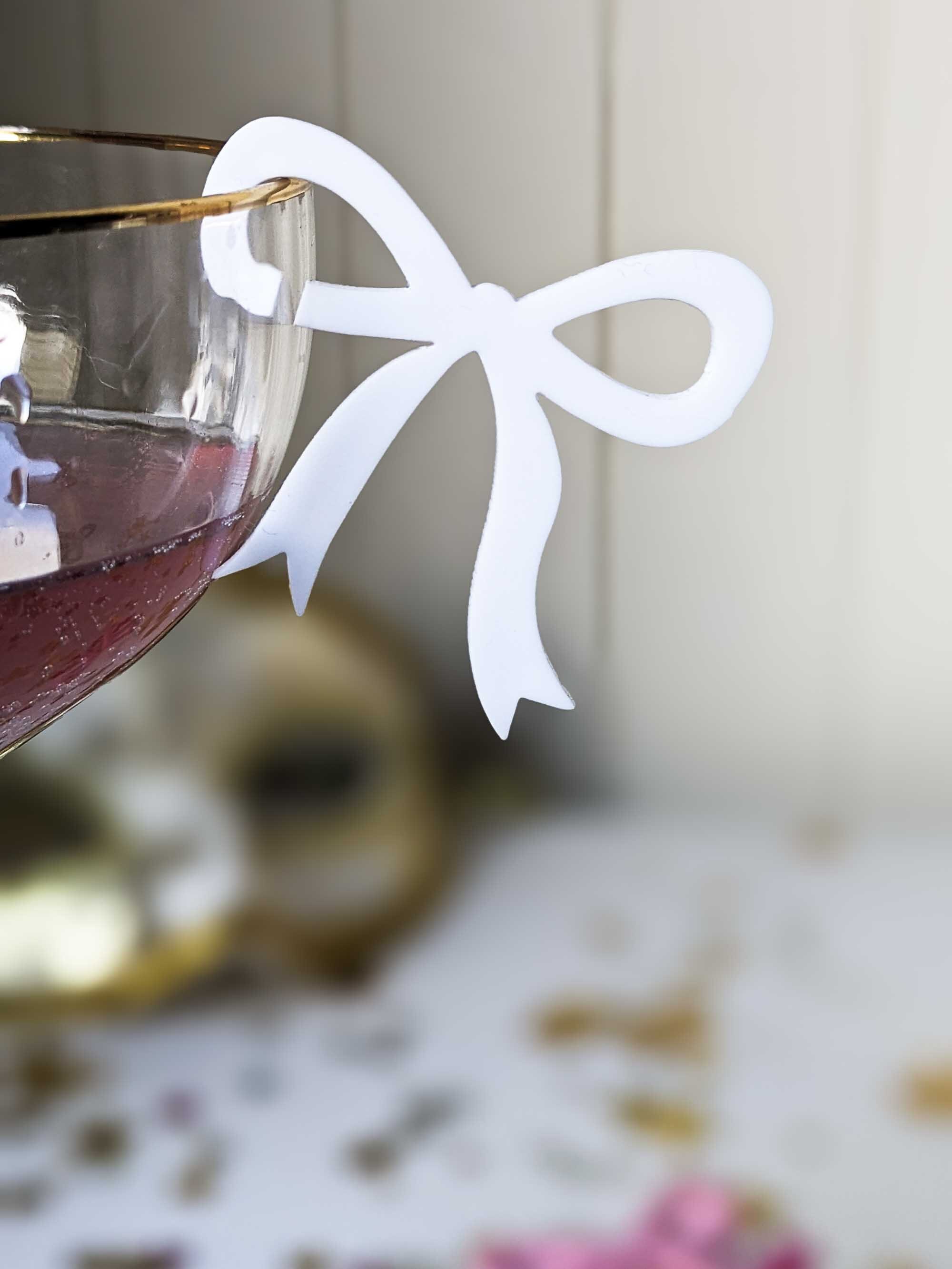 Colingmill 50 Pcs Bows Drink Tags Coquette Bow Wine Glass
