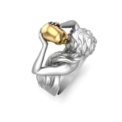 Girl Kissing Skull Ring, Kiss of Death Skull Ring, shops Eternal Kiss Skull Ring, Two Tone Lovers Ring Gothic Ring, Silver Skull Ring Gold Plated
