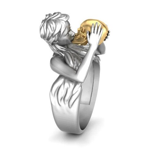 Girl Kissing Skull Ring, Kiss of Death Skull Ring, shops Eternal Kiss Skull Ring, Two Tone Lovers Ring Gothic Ring, Silver Skull Ring Gold Plated