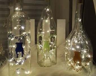 Deko Flaschenlichter| Hundeliebhaber| Mops| Geschenk| Handmade| Recycelt