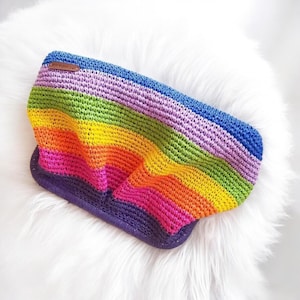 Handmade Rainbow Crochet Tote Bag, Weekender bag , Summer Beach Clutch