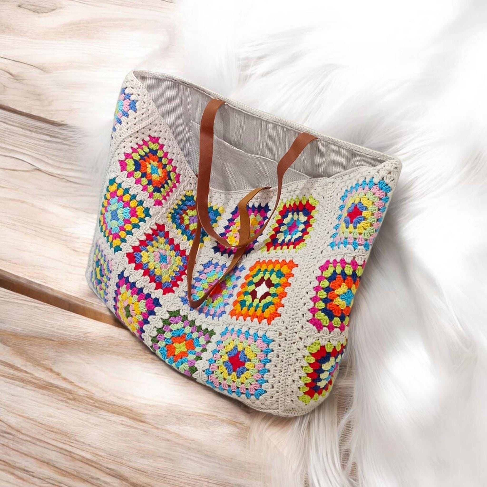 32 Boho Bag Crochet Patterns for Fringe, Florals, and Everyday Texture 19 XL Granny Square Beach Tote