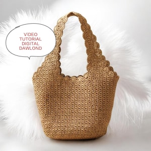 Virkad väska med raffia-videoinstruktion i PDF-format, mönster för sommarstrandväska