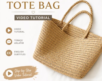 Crochet Raffia Tote Bag Tutorial, Video + PDF Guide, Summer Beach Bag