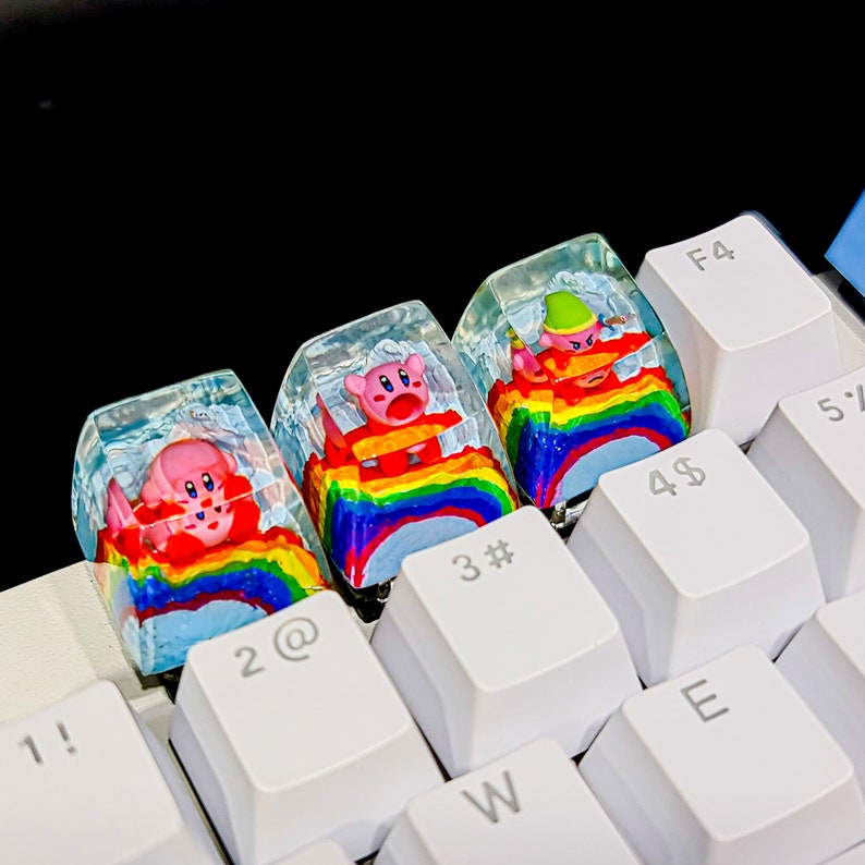 kirby keycaps on keyboard