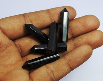 Black Tourmaline, Polished Double-Terminated Point Wand | Natural Gemstone, 5 Pieces