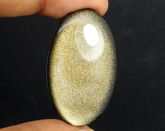 Golden Obsidian Cabochon Natural Stone, AAA Quality Golden Sheen Obsidian for Jewelry Making Carat -46
