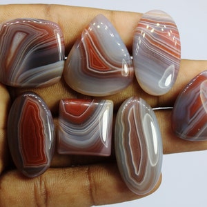 Botswana Agate Cabochon Lot: Natural Banded Gemstones for Jewelry