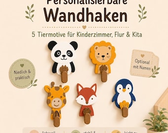 Personalized animal wall hook for children's rooms – cute children's coat hook with name, gift for birth & christening