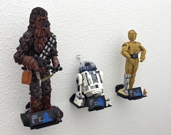 LEGO Star Wars Wall Mount for C-3PO, R2-D2 & Chewbacca | Invisible Display Bracket | Wall Mount | 3D Printed Collector's Display