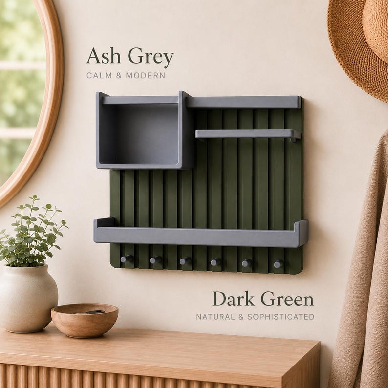 Modern wall organizer with key hooks, shelf, wallet compartment & sunglasses holder, key holder, hallway organizer, key rack image 17