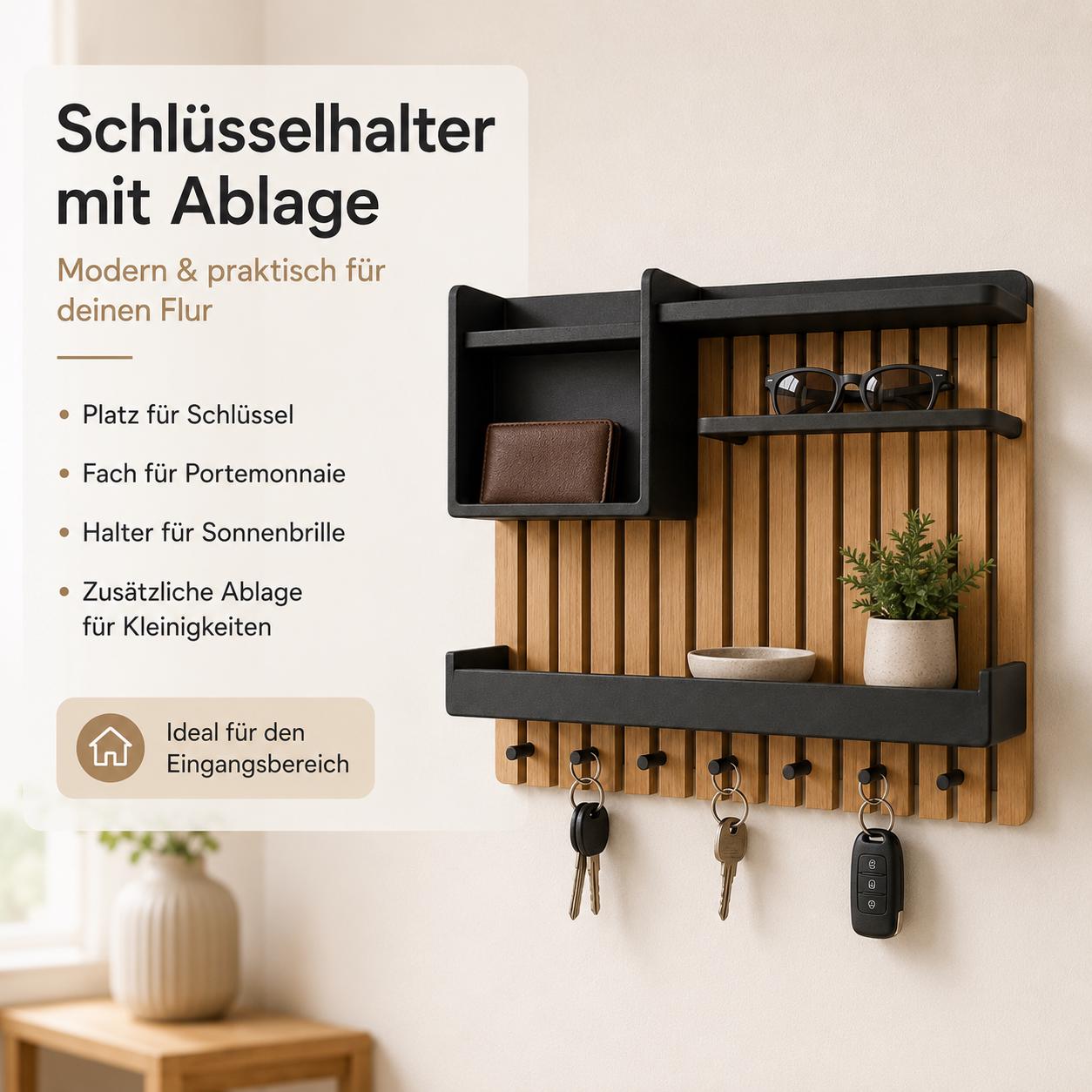 Personalisiertes Schlüsselbrett mit Ablage – Geschenk für Einzug, Familie oder Paar, moderner Flur Organizer