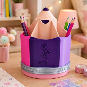 Personalized back-to-school pencil holder – pencil-shaped desk organizer with secret compartment | Back-to-school gift for children's rooms image 10
