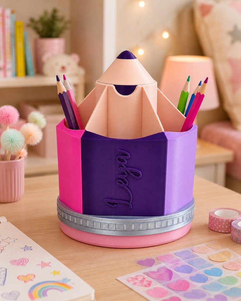 Personalized back-to-school pencil holder – pencil-shaped desk organizer with secret compartment | Back-to-school gift for children's rooms image 10