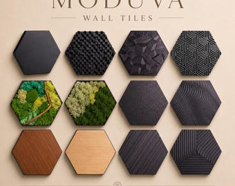 Moduva Hexagon Wandkachel – einzelne 3D Wanddeko Kachel mit Struktur, Holz oder Moos