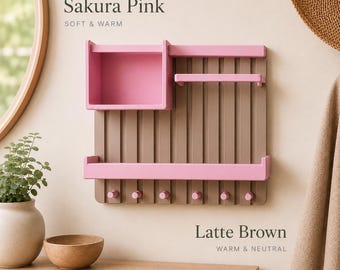 Personalized key rack with shelf – gift for housewarming, family or couple, modern hallway organizer