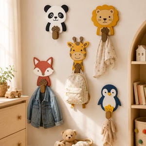 Children's room wall hook with animal motif – customizable hook for backpack, jacket & kindergarten bag, gift for children image 5