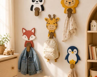 Personalized Animal Wall Hook for Children's Room – Kids' Wardrobe with Name, Animal Hook for Daycare, Hallway & Baby Room