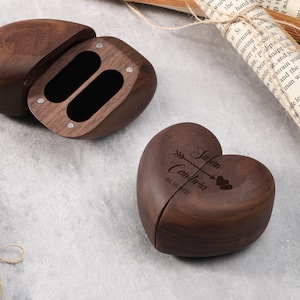 Double Slot Wedding Ring Box, Custom Heart Ring Box, Proposal Ring Box, Walnut Ring Boxes, Wood Ring Bearer, Gifts for Couples
