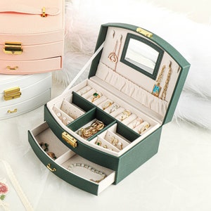 Large Jewelry Box with Mirror, Necklace Jewelry Box Multifunction Storage Box for Earrings Necklace Bracelet, Monogram Name Jewelry Boxes