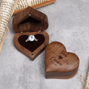 Personalized Wedding Ring Box, Custom Heart Shape Wooden Ring Box, Retro Ring Bearer Box, Anniversary Gift, Wedding Box