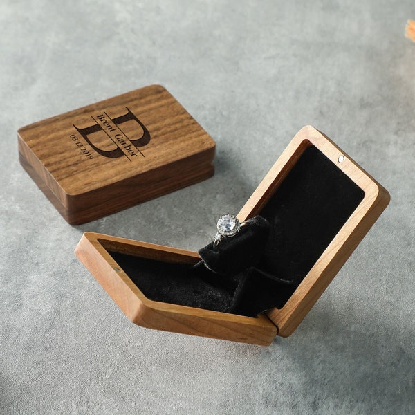 Thin Ring Box, Rotating Engagement Ring Box, Personalized Ring Box, Slim Ring Box, Anniversary Gift, Wooden Ring Box, Hand Made Proposal Box