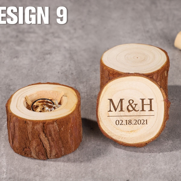 Round Ring Box, Engraved Wood Ring Bearer Box for Wedding Ceremony, Proposal Engagement Ring Box Gift, Storage for 2 Rings