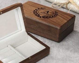 Personalized Jewelry Box, Jewelry Box with Mirror, Multiple Function Flip Ring Box, Triple Ring Bearer Box, Wedding Ring Box, Gift for Her