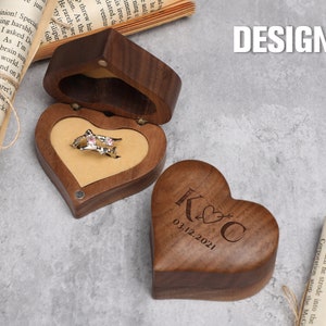 Personalize Heart Shape Wooden Ring Box, Retro Ring Bearer Box, Personalized Wedding Ring Box, Anniversary Gift, Wedding Box
