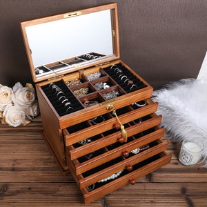Scatola retrò, grande portagioielli, regalo per le donne lei, portagioielli personalizzato, portagioielli in pelle scamosciata, regalo di nozze, idea migliore amica, regalo per la mamma