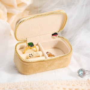 Caja de anillo de monograma personalizada, caja de joyería con cremallera de metal, caja de collar de caja de joyería rectangular, regalos de dama de honor, regalo para ella, regalo de mejor amiga