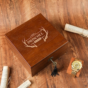 Gepersonaliseerde geschenken horlogekast, horlogedoos voor mannen, gegraveerde houten horlogedoos, horlogeopslag met slot en sleutel, bruidsjonkersgeschenken, vaderdagcadeau