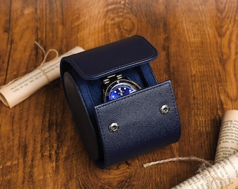 Personalisation Luxury Leather Watch Case Roll for 3 Watches, Portable Watch Box, Blue Watch Roll, Travel Watch Box, Watch Travel Box Holder
