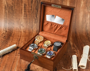 Personalized Watch Box for Men, Engraved Wooden Watch Box, Watch Case, Watch Storage with Lock & Key, Groomsmen Gifts, Fathers Day Gift