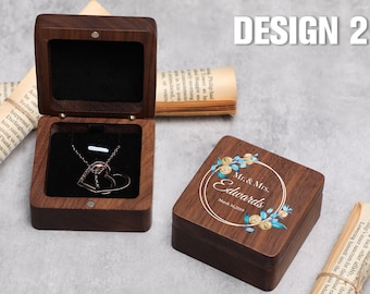 Scatola per gioielli personalizzata, scatola per collane nuziali, scatola per collane in legno, scatola per collane personalizzata con specchio, regalo di nozze per lei, regalo di anniversario