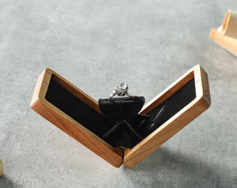 Handmade Proposal Box, Rotating Engagement Ring Box, Thin Ring Box, Personalized Ring Box, Slim Ring Box, Anniversary Gift, Wooden Ring Box